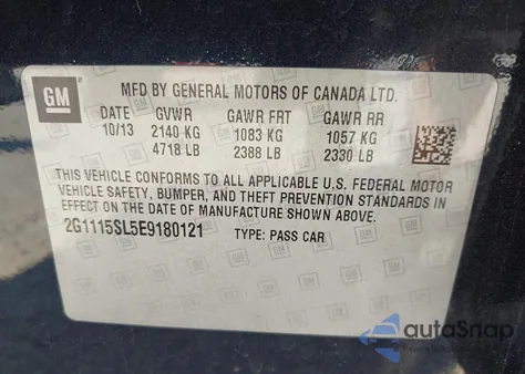 2014 Chevrolet Impala 1Lt z USA, uszkodzony, nr VIN 2G1115SL5E9180121